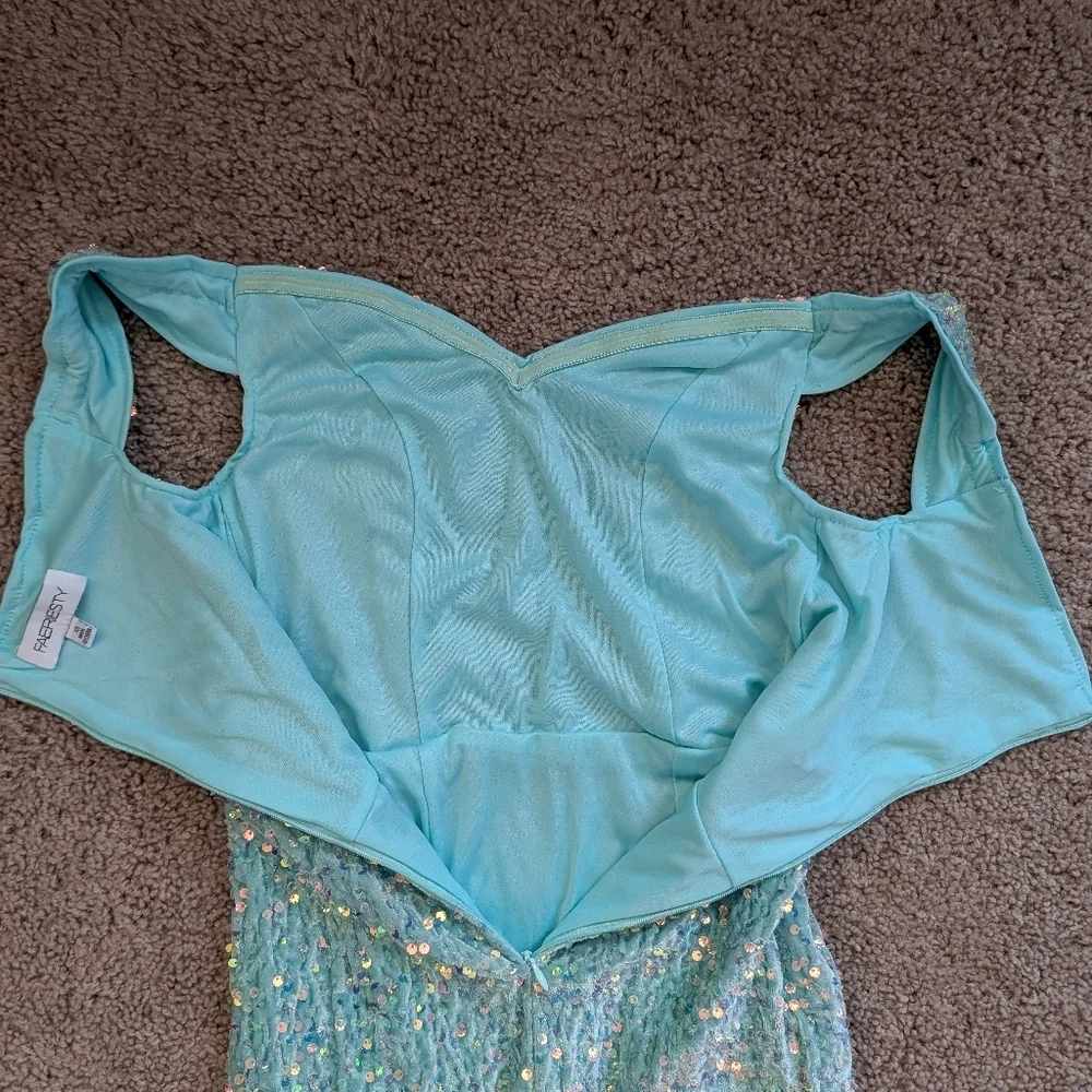 Faeriesty Mint Off Shoulder Sweetheart Neck High Slit Sequin Party Dress Size XS